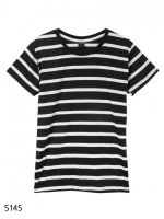 เสื้อยืดคอกลมลายทาง S145 (สีพื้นดำเเถบขาว)