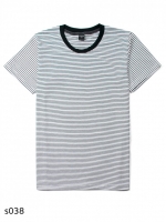 เสื้อยืดคอกลมลายทาง S038 (สีกรมริ้วฟ้า)