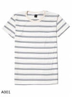 เสื้อยืดคอกลมลายทาง A001 (เส้นคู่ สีขาวดำ)