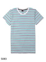 เสื้อยืดคอกลมลายทาง S083 (สีสามสี ขาวเขียวกรม ริ้วเล็ก)