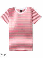 เสื้อยืดคอกลมลายทาง S133 (สีเบบี้โรส คอขาว)