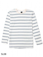 SL08 เสื้อยืดแขนยาวลายทาง เส้นคู่ สีขาวฟ้า