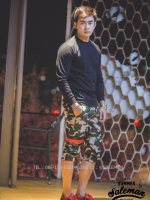 กางเกง Jogger ขาจั๊มสามส่วน พรีเมี่ยม ผ้า วอร์ม รหัส WT 379 BR สีทหาร แถบ ดำ แดง