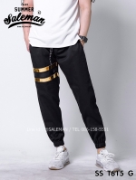 กางเกง JOGGER พรีเมี่ยม ผ้า COTTON รหัส SST 615 G สีดำ แถบทอง SUMMER SALE