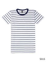 เสื้อยืดคอกลมลายทาง S015 (สีพื้นขาวริ้วกรม)