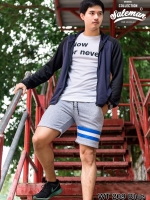 กางเกงขาสั้น พรีเมี่ยม ผ้า วอร์ม รหัส WT209 ฺBlue สีเทา แถบ ฟ้า SUMMER SALE