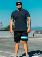 กางเกงขาสั้น พรีเมี่ยม ผ้า วอร์ม รหัส WT215 ฺBlue สีดำ แถบ ฟ้า