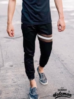 กางเกง JOGGER พรีเมี่ยม ผ้า COTTON รหัส SST 615 Brown SN สีดำ แถบน้ำตาลงู