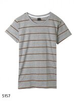 เสื้อยืดคอกลมลายทาง S157 (สีพื้นเทาเส้นน้ำตาล)