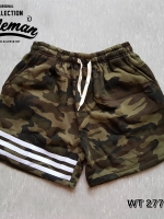 กางเกงขาสั้น พรีเมี่ยม ผ้าวอร์ม รหัส WT 277 W สีทหาร แถบ ขาว