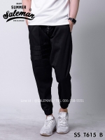 กางเกง JOGGER พรีเมี่ยม ผ้า COTTON รหัส SST 615 B สีดำ แถบดำเคปล่า SUMMER SALE