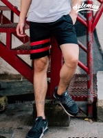 กางเกงขาสั้น พรีเมี่ยม ผ้า COTTON รหัส SST 215 R สีดำ แถบ แดง