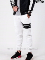 กางเกง JOGGER พรีเมี่ยม ผ้าวอร์ม รหัส WT 622 B สีขาว แถบดำ
