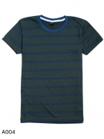 เสื้อยืดคอกลมลายทาง A004 (เส้นคู่ สีเขียวเข้มน้ำเงิน)