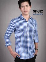 เสื้อเชิ้ตผู้ชายลายสก๊อตสีน้ำเงิน SP-002