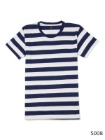 เสื้อยืดคอกลมลายทาง ริ้ว1นิ้ว S008 (สีขาวกรม)