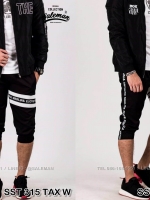 กางเกงสามส่วน พรีเมี่ยม ผ้า COTTON รหัส SS T315 TAX W สีดำ แถบTax ขาว