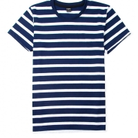 เสื้อยืดคอกลมลายทาง S051 (สีขาวเขียวใบไม้ริ้วใหญ่) ไซต์ XL