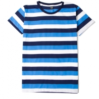เสื้อยืดคอกลมลายทาง S061 (สีฟ้าขาว มินิมอล) ไซต์ XL