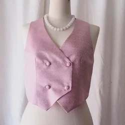 เสื้อเวสท์ ผ้าไหมมัดหมี่แขนกุด เฉดสีชมพูนม รหัส TOP-CT-102837