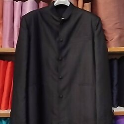 เสื้อสูทไหมคอพระราชทาน แขนยาว เนื้อยกดอกเม็ดพริกไทย สีดำสนิท Size L อก 44 นิ้ว รหัส DM-NY