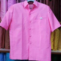 เสื้อซาฟารี คอปก ผ้าพื้น เนื้อเรียบ ไซส์ S รอบอก40 สีชมพู รหัส DS-NY06031118