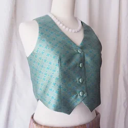 เสื้อเวสท์ ผ้าไหมมัดหมี่แขนกุด เฉดสีเขียวฟ้า รหัส TOP-CT-102836