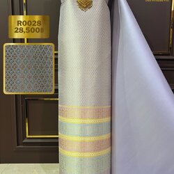 (ผ้าชุด)ผ้าไหมยกดอกลำพูน ยกดอกดิ้นทอง ขนาด 1.03x4.40เมตร ลายอินเดีย พื้นสีม่วงพาสเทลอมเทารหัส N90-29-R0028