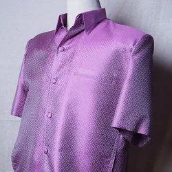 เสื้อซาฟารี คอปก ลูกแก้ว ทรงซาฟารี สีม่วง รหัส DT-CT100703