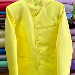 เสื้อสูทไหมคอพระราชทาน แขนยาว เนื้อยกดอก ไหมแท้ สีเหลือง Size 2XL รหัส DM-ST-071467