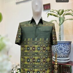 เสื้อสูทไหมแพรวา ลายเกาะ แขนสั้น สีเทาเข้ม เลือกไซส์ รหัส DR-BM-11026613265