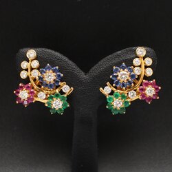 ER25113 ต่างหูดอกไม้พลอยหลากสี เพชรแท้ 0.81 กะรัต ทองแท้ 90% นน.รวม 9.7 กรัม