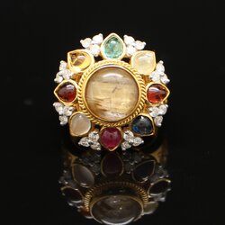 RG250723 แหวนไหมทองล้อมนพเก้า เพชรแท้ 24 เม็ด 0.48 กะรตั ทองแท้ 18k นน.รวม 9.71 กรัม ขนาดแหวน 54