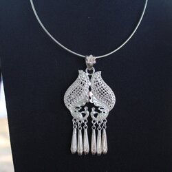 เครื่องประดับเงินแท้ สร้อยคอเงิน ลายนกคู่ ยาว 18 นิ้ว