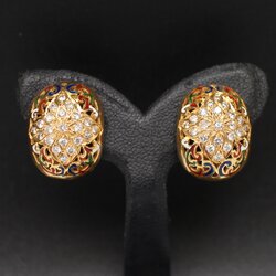 ER25352 ต่างหูทองลงยา ฝังเพชรแท้ 42 เม็ด 0.60 กะรัต ทองแท้ 90% นน.รวม 6.9 กรัม