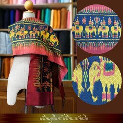 ผ้าพันคอ ไหมมัดหมี่ ลายพื้นเมือง ขนาด 35x180cm สีดำ L4E-NY-1116666