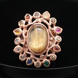 RG250041 แหวนไหมทองฉลุลายล้อมนพเก้า ฝังเพชรซีกลูกโลก ทองแท้ 9k Pinkgold นน.รวม 9.47 กรัม ขนาดแหวน 53