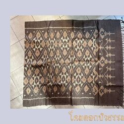 ผ้าห่มไหมผืนใหญ่ มีหน้านาง ชายครุย ขนาด 105x230ซม. ลายโคมดอกบัว สีน้ำตาลเข้ม รหัส ZYH-AA-12256615024