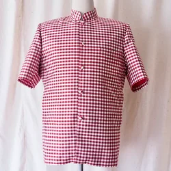 เสื้อสูทคอพระราชทาน แขนสั้น ผ้าไหมลายสก็อต ไหมแท้ Size L รหัส DK-CT-103020