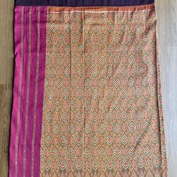 ซิ่น ผ้าซิ่นพระตะบอง สีธรรมชาติ ผ้าจาม 3ตะกอ ขนาด 116x150ซม. พื้นสีส้ม รหัส N9-SIL-T27