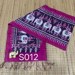 ผ้าพันคอไหม ไหมแท้ ยกดอกลูกแก้ว 6ตะกอ มีหน้านาง ชายครุย ขนาด 35x180ซม. ลายช้าง พื้นสีม่วง L4E-AA-S012