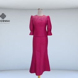 แบบตัดชุด แยกชิ้น เสื้อ+กระโปรง ผ้าไหม (ไม่รวมผ้า) chobmai x ARW รหัส CUT-ARW-09086712