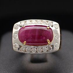 RG250149 แหวนทับทิมล้อมเพชร เพชรแท้ 18 เม็ด 0.75 กะรัต ทองแท้ 90% นน.รวม 11.1 กรัม ขนาดแหวน 55