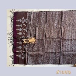 ผ้าห่มไหมผืนใหญ่ มีหน้านาง ชายครุย ขนาด 105x230ซม. ลายสายฝน สีน้ำตาลอมเทา รหัส ZYH-AA-122566150213