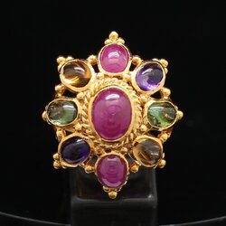 RG250110 แหวนพลอยหลากสียอดทับทิม ทองแท้ 90% นน.รวม 7.8 กรัม ขนาดแหวน 55