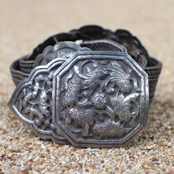 SI352 เข็มขัดเงิน หัวดุลลายนก เงินแท้ 92.5% นน. 491.5 กรัม ยาว 29 นิ้ว สายกว้าง 1.5 นิ้ว