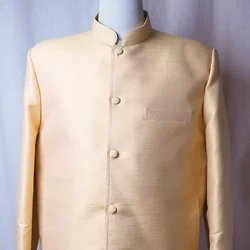เสื้อสูทซาฟารี สูทคอจีน ทรงพระราชทาน ไหมแท้ สีเหลืองไข่ รหัส DM-CT03016613