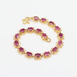 BL25033 สร้อยข้อมือทับทิมเจียรไนรอบเส้น ทองแท้ 90% นน.รวม 13.4 กรัม ยาว 17 ซม.