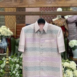 เสื้อสูทไหมแพรวา แขนสั้น สีชมพูนม ไซส์L รหัส DR-BM-05236815