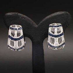 ER25067 ต่างหูห่วงเพชรฝังไพลิน เพชรแท้ 0.50 กะรัต ทองแท้ 18k นน.รวม 8.8 กรัม งานสวย